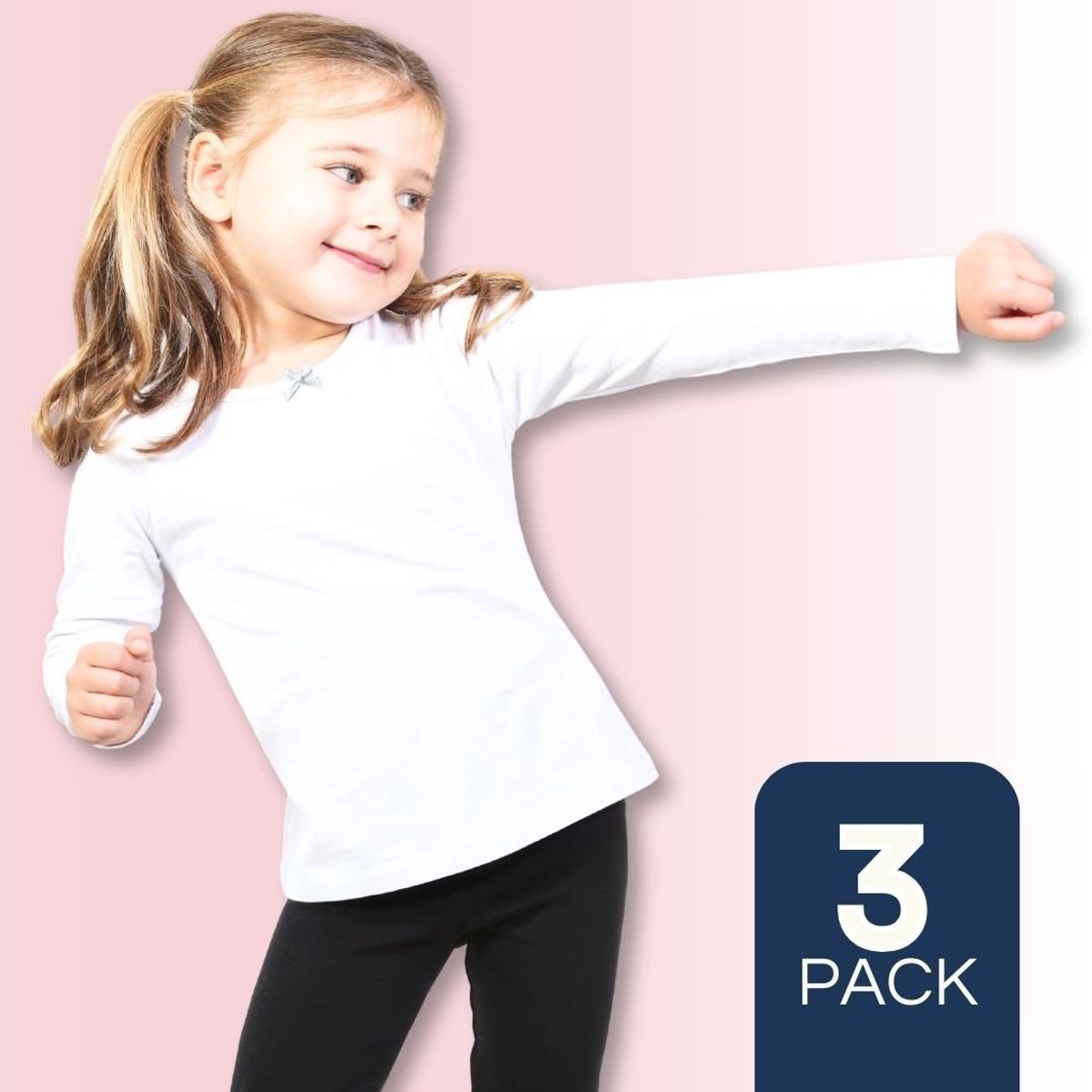 UTILISIMO - Pack 3 Camisetas Algodón Manga Larga Polera Niña Primera Capa Blanca