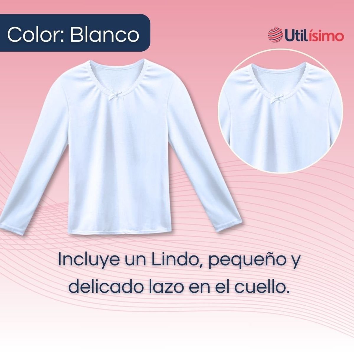 UTILISIMO - Pack 3 Camisetas Algodón Manga Larga Polera Niña Primera Capa Blanca