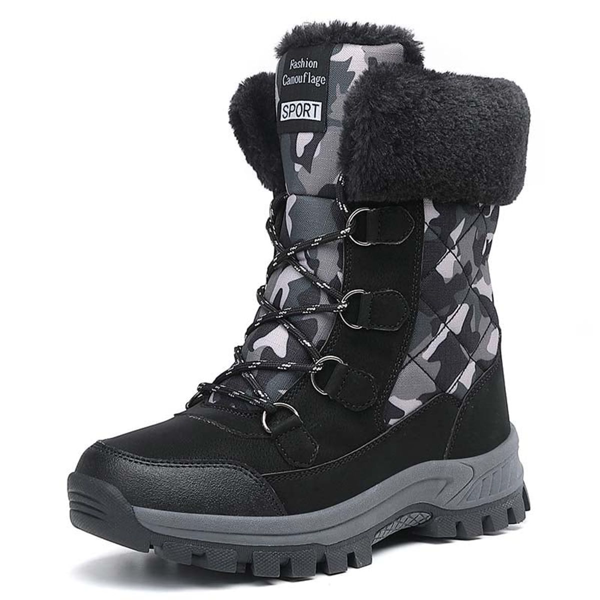 SHANDIAN - Zapatillas botin de hombre trekking temico invierno Negro