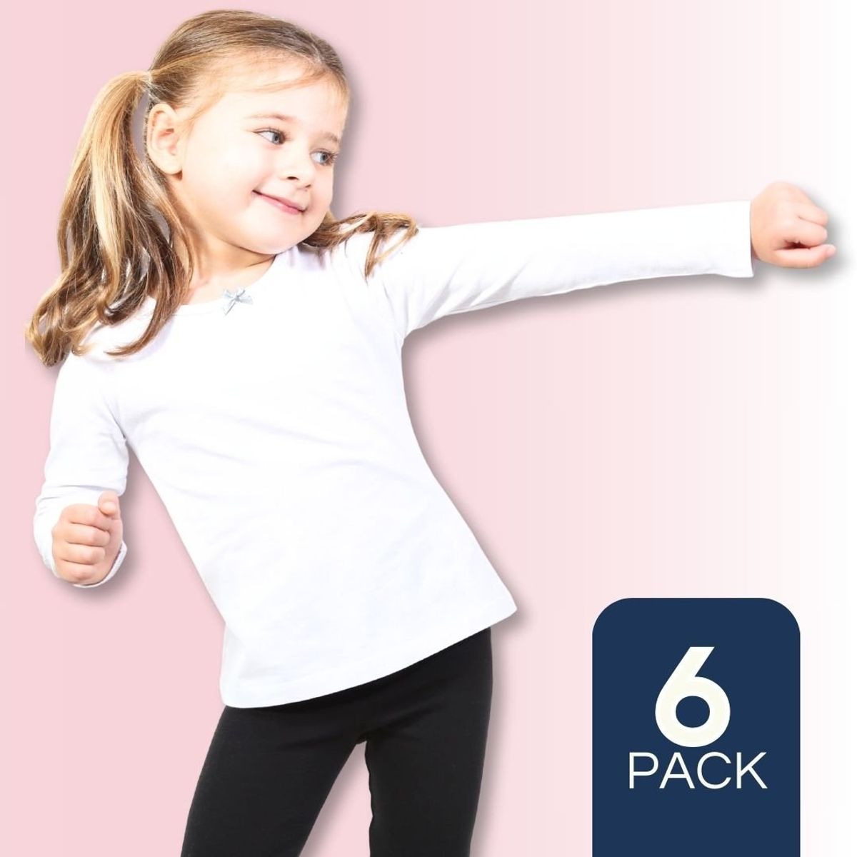 UTILISIMO - Pack 6 Camisetas Algodón Manga Larga Polera Niña Primera Capa Blanca