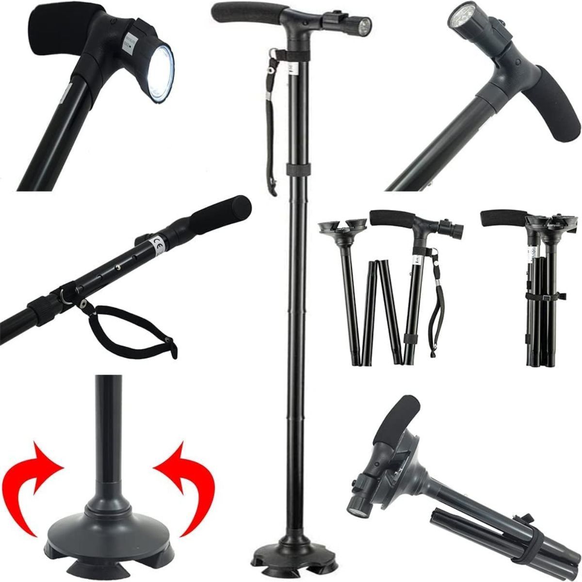 GENERICO - Bastón Ortopédico Plegable Con Luz