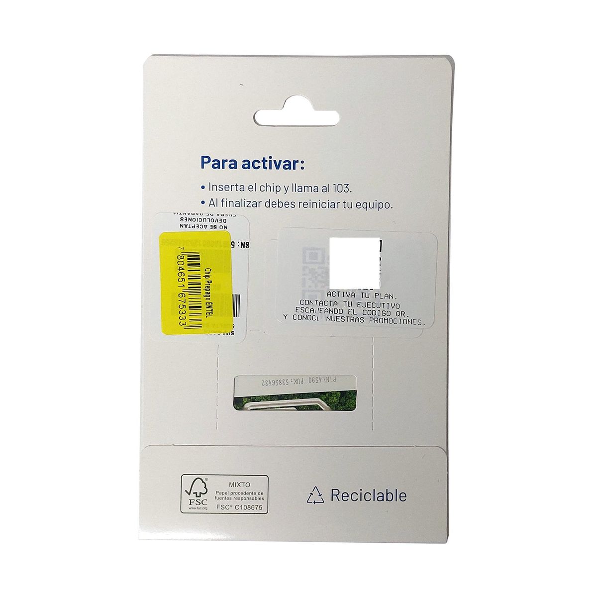 ENTEL - Chip Prepago ENTEL 1GB + 30 Minutos por 7 días