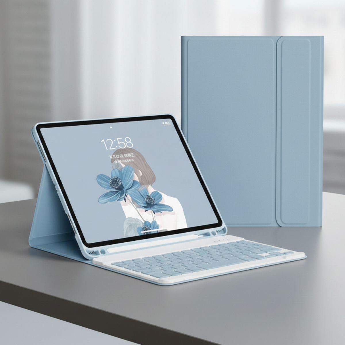 GENERICO - Funda con teclado Smart Cover Celeste Para iPad 10.2 pulgadas