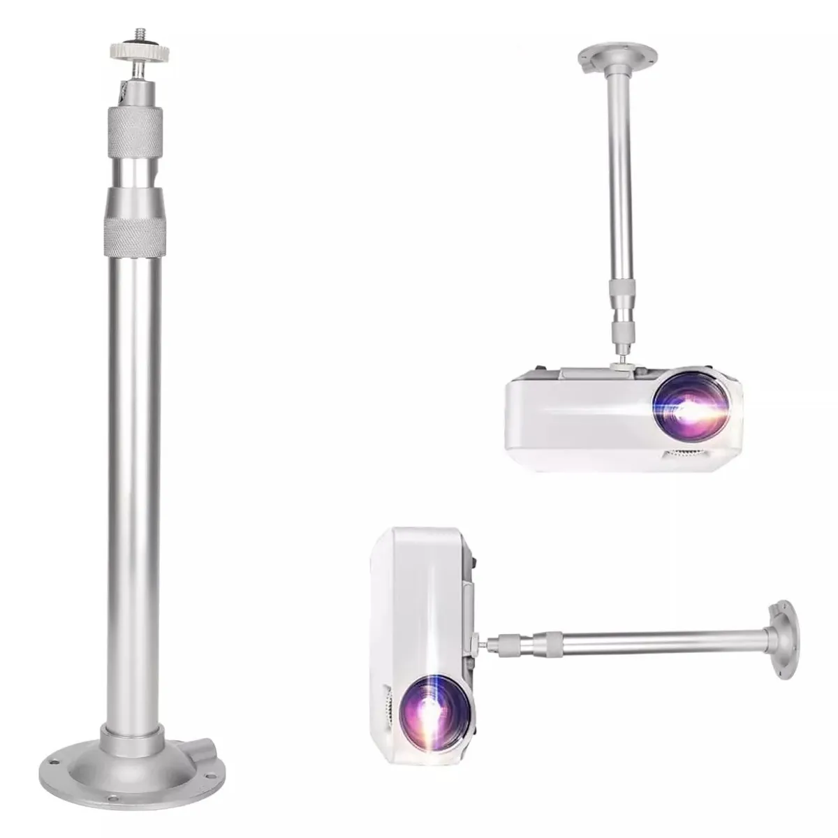 KUANGYE - Soporte Para Mini Proyector A Techo, 30 A 60 Cm. Plateado