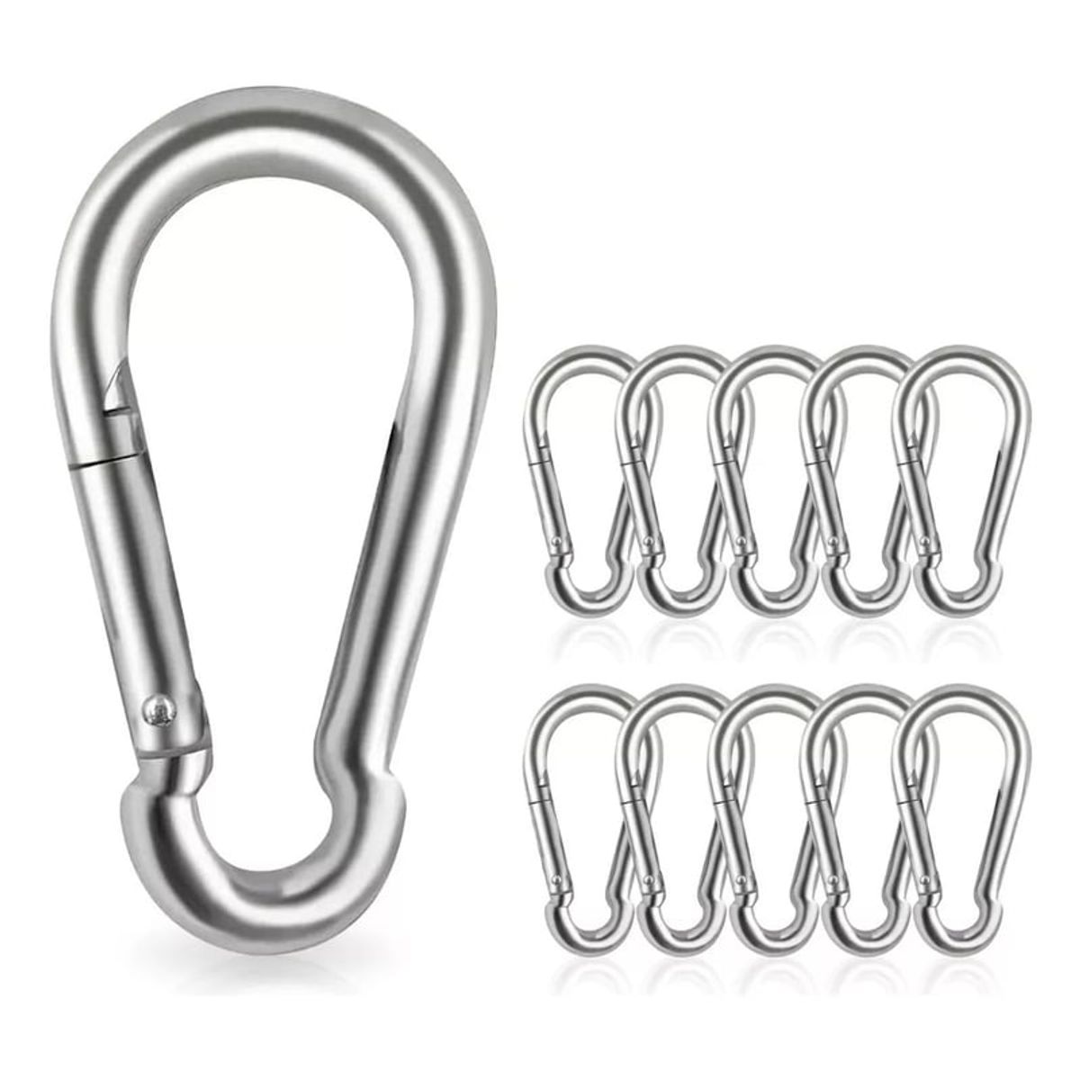 GENERICO - Mosquetón Bombero Multiuso Acero 8x80mm Resistente Pack X10