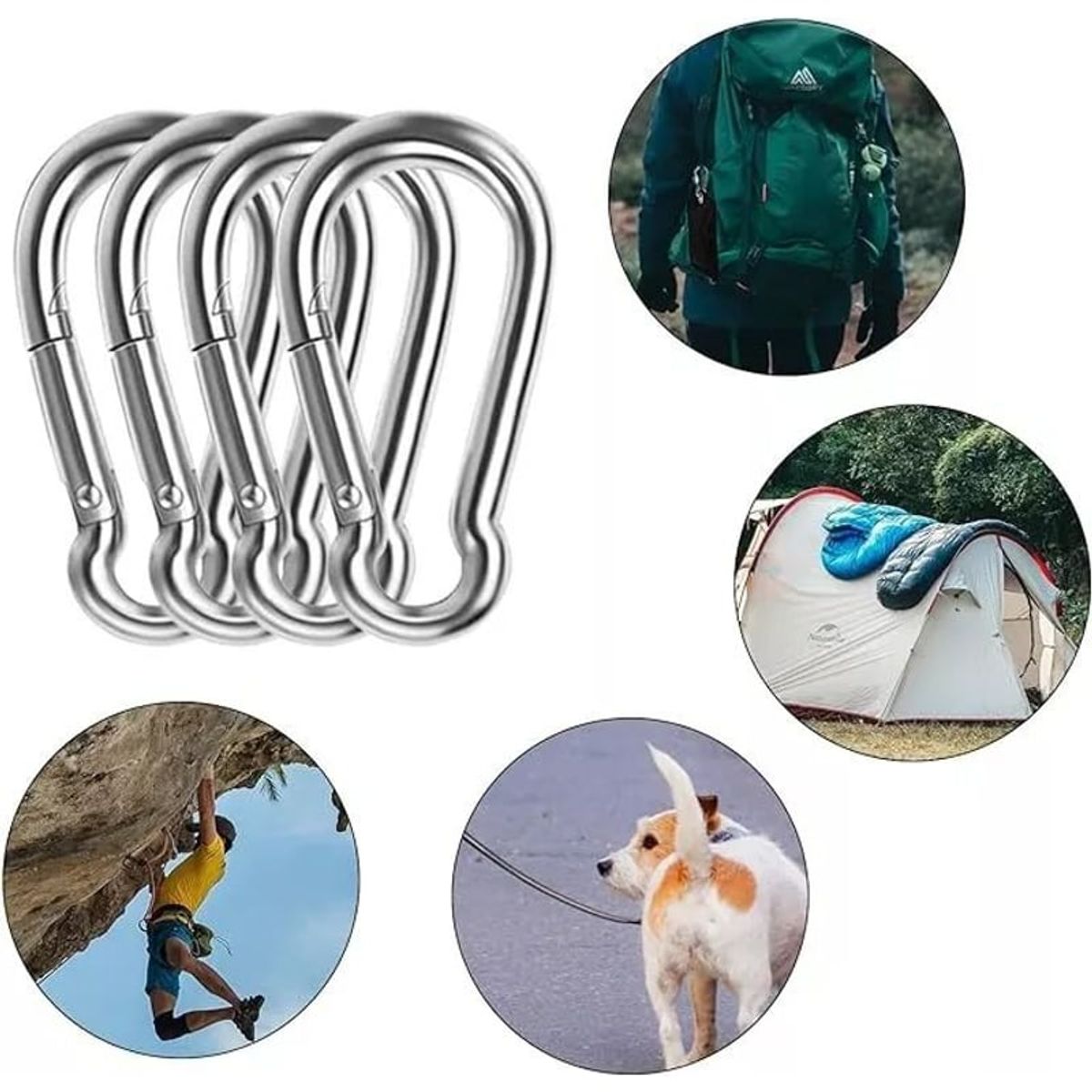 GENERICO - Mosquetón Bombero Multiuso Acero 8x80mm Resistente Pack X10