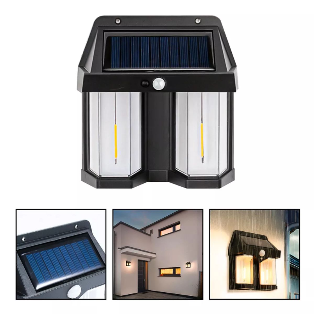 GENERICO - Lampara Luz Aplique Solar 2 Leds Exterior Sensor M Pared