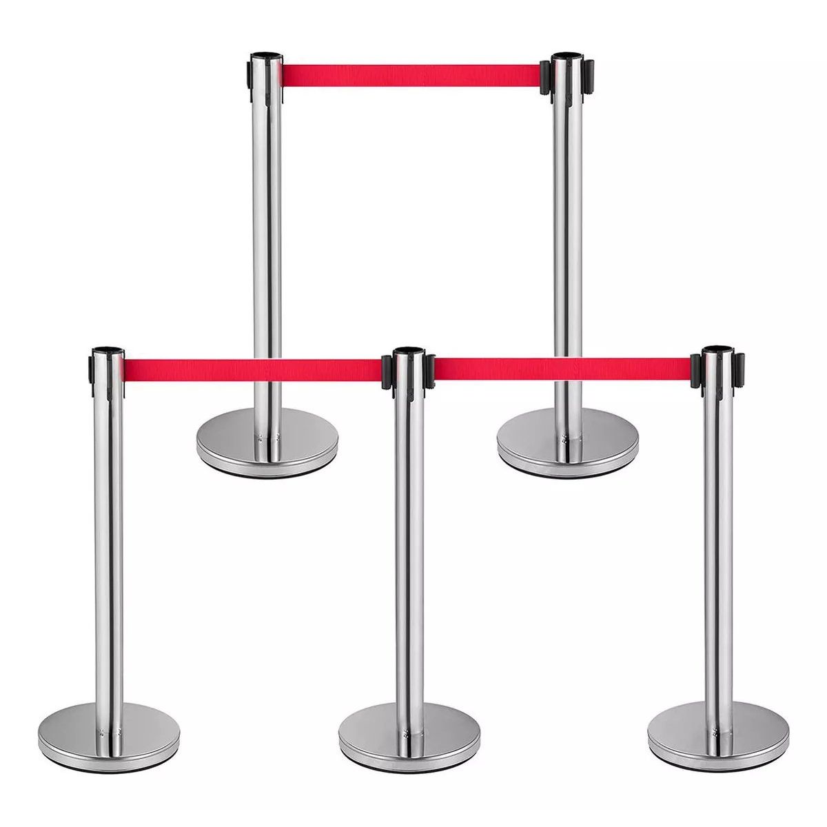 KUANGYE - 5 Postes Separadores Y Cinta Plata Retráctil Para Control De Filas