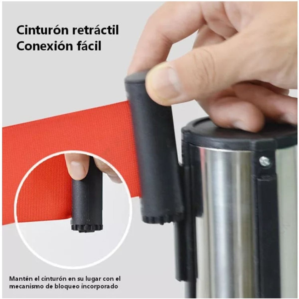 KUANGYE - 5 Postes Separadores Y Cinta Plata Retráctil Para Control De Filas