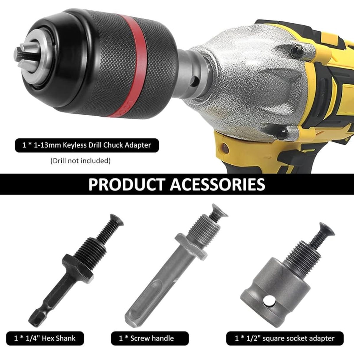 GENERICO - Mandril 13mm 3 Adaptadores Atornillador, Taladros De Impacto