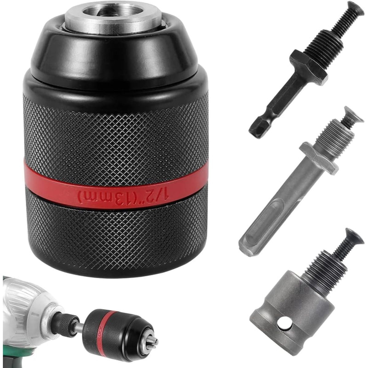 GENERICO - Mandril 13mm 3 Adaptadores Atornillador, Taladros De Impacto