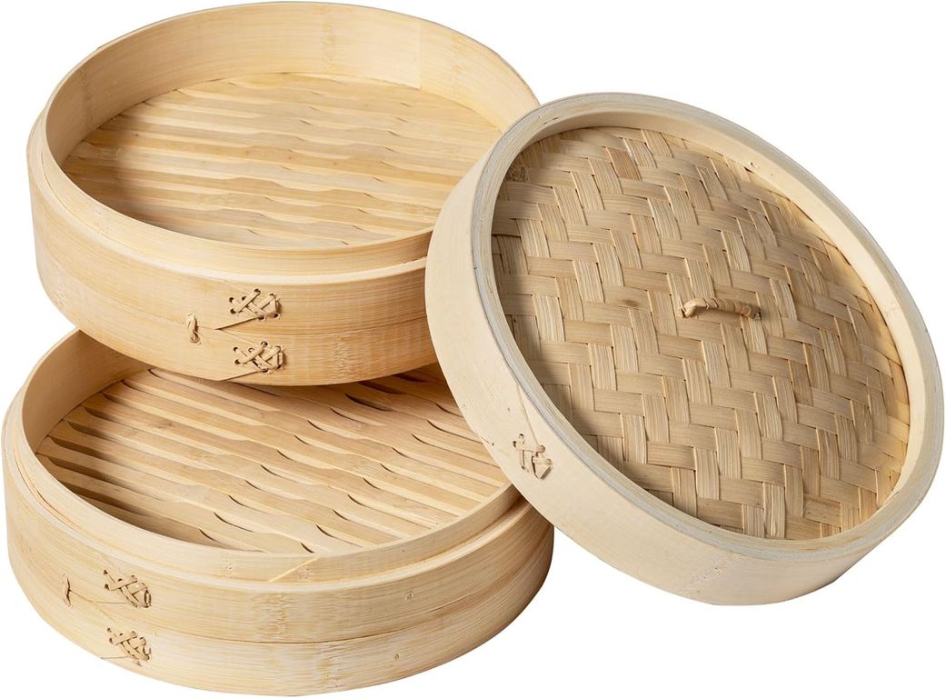 KUANGYE Olla Vaporera De Bambú 2 Niveles Cocina A Vapor Bambu 28cm