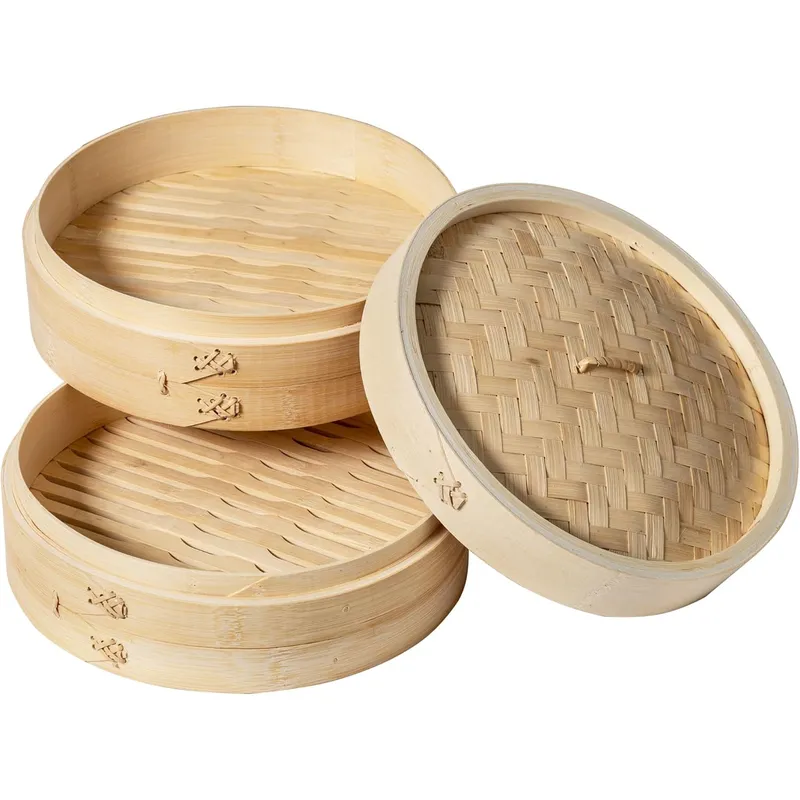 KUANGYE - Olla Vaporera De Bambú 2 Niveles Cocina A Vapor Bambu 28cm