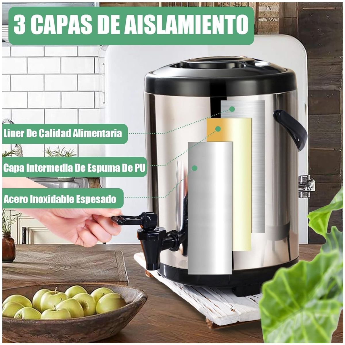 KUANGYE - Termo 10 Litros Acero Inoxidable