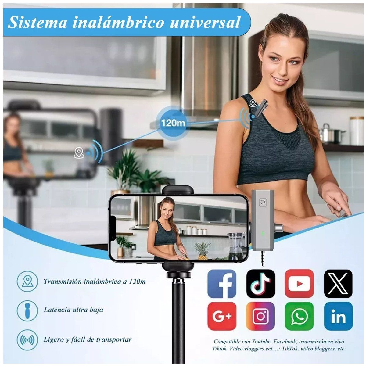 KUANGYE - Micrófono De Solapa Inalámbrico C Para iPhone Android iPad