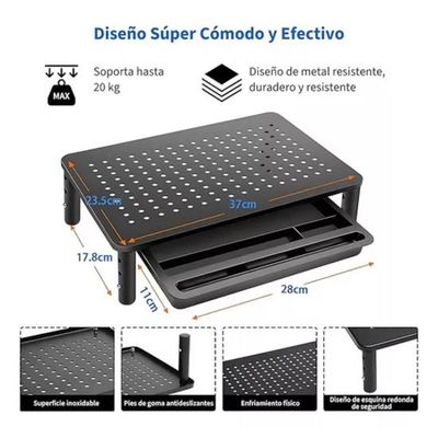 Imagen 2 del producto Base monitor soporte 3 alturas notebook PC impresora con cajón negro