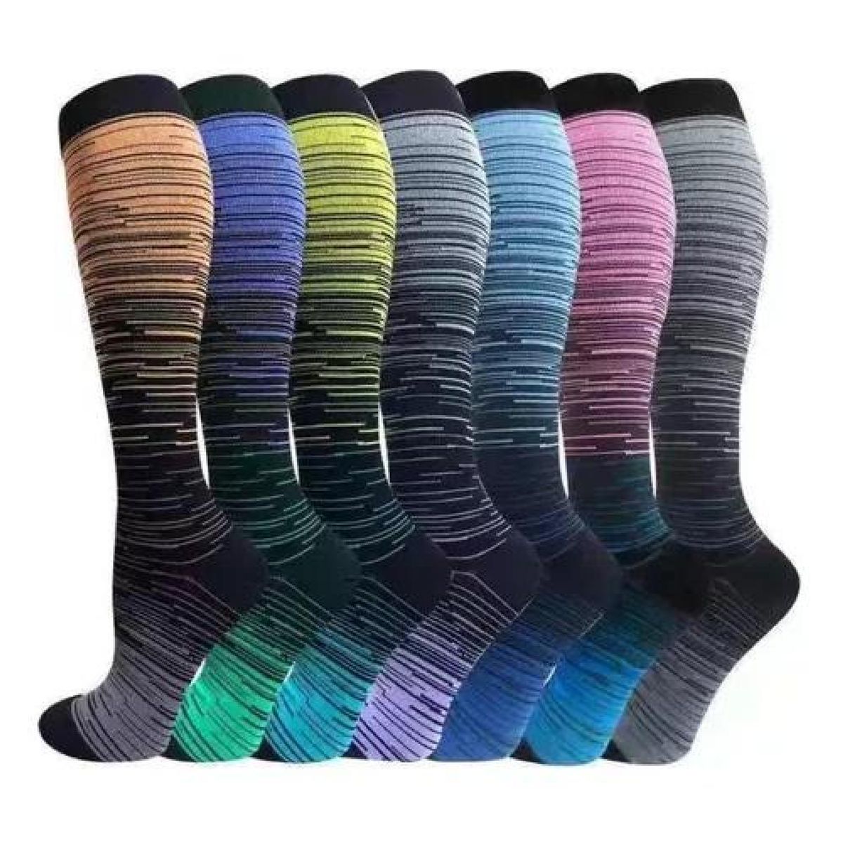 GENERICO - Pack 6 pares medias largas de compresión varices diseño multicolor