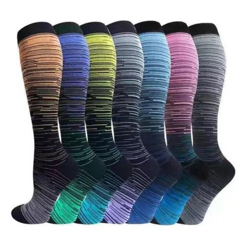 GENERICO - Pack de 6 pares de medias largas de compresión para varices diseño multicolor