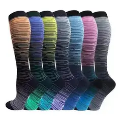GENERICO - Pack de 6 pares de medias largas de compresión para varices diseño multicolor