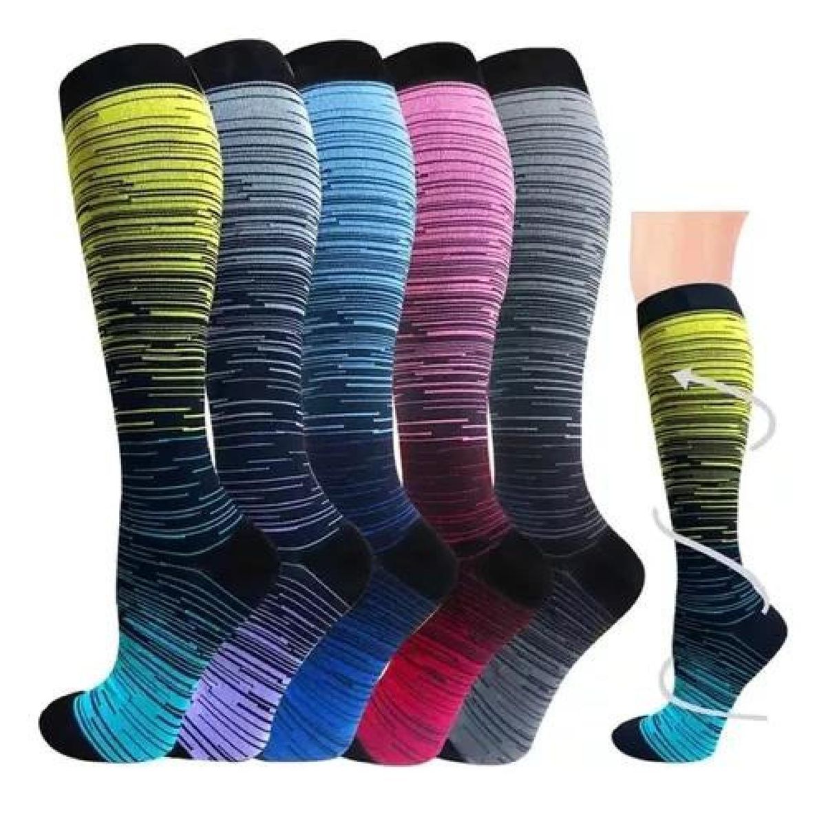 GENERICO - Pack 6 pares medias largas de compresión varices diseño multicolor