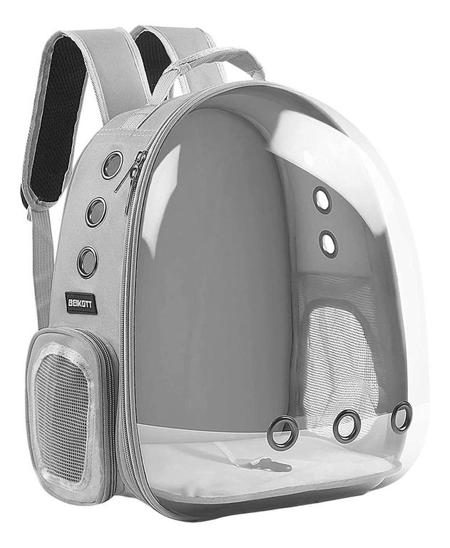 Mochila Bolso Transportes Transparente Mascotas - Gris