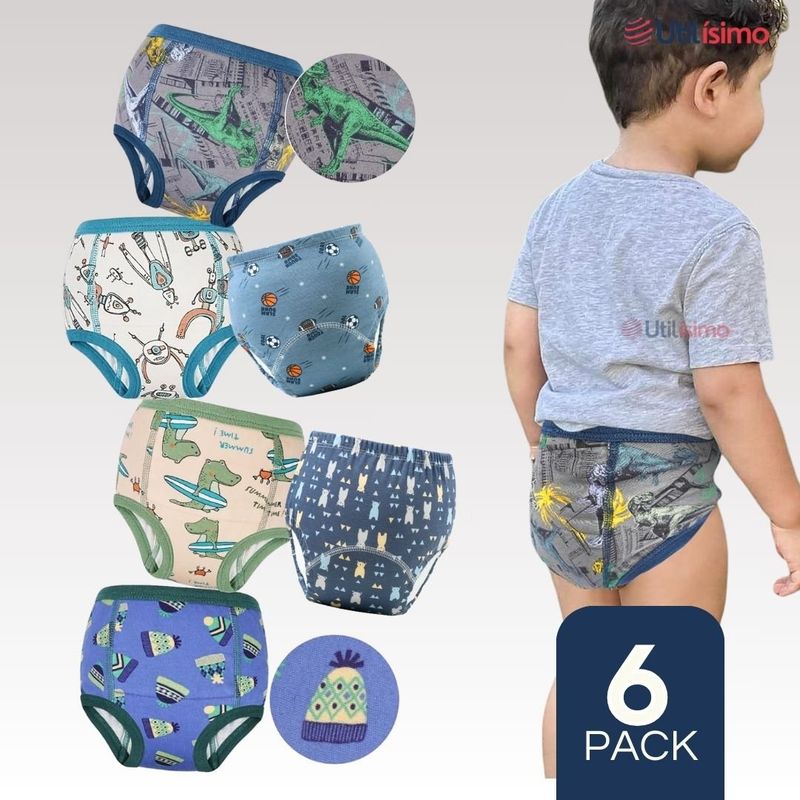 UTILISIMO - Pack 6 Calzón Calzoncillo Entrenamiento Algodón Absorbente Elástica