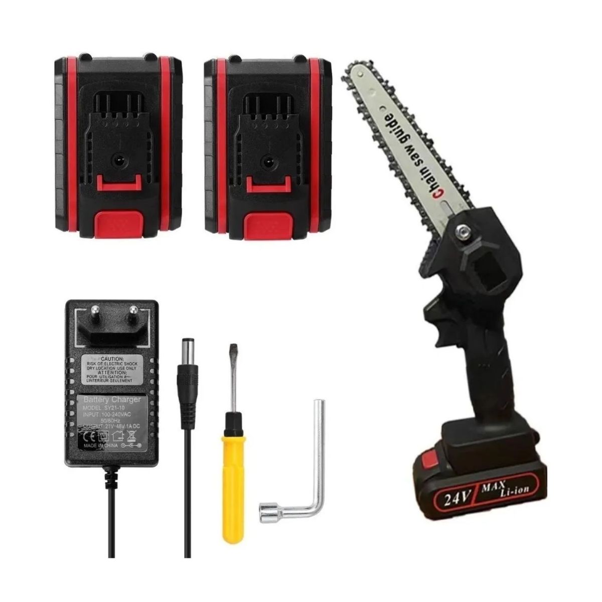 IMPORTCLICK - Mini Motosierra Inalámbrica Poda 6 Pulgadas + 2 Baterías - Negro