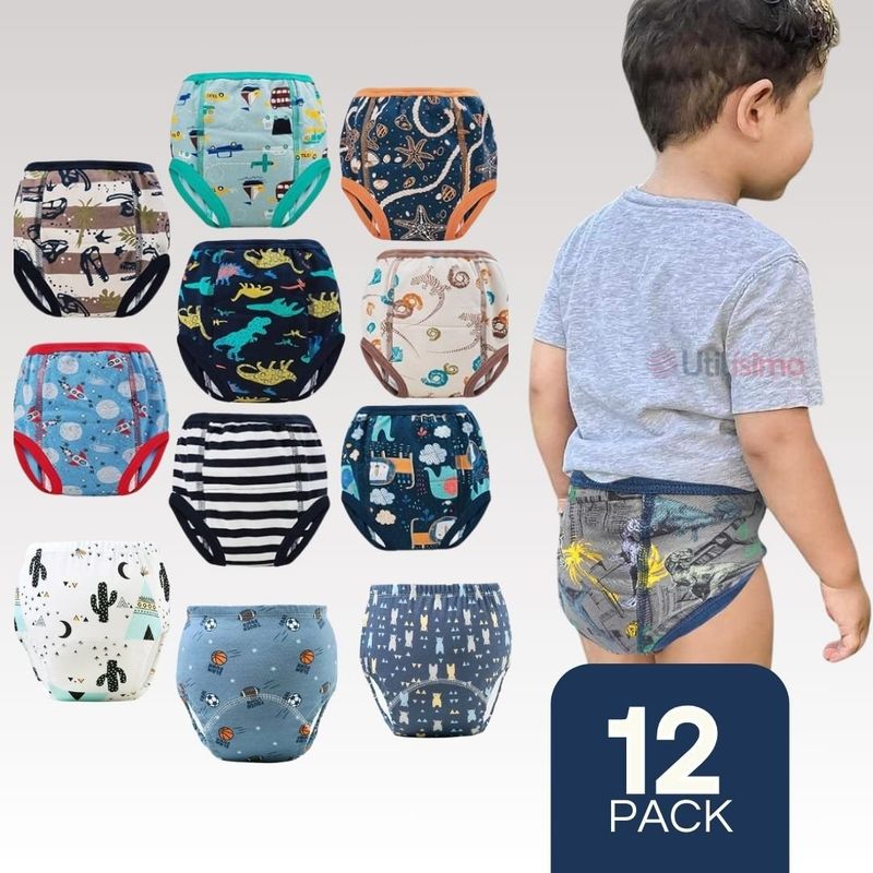 UTILISIMO - Pack 12 Calzón Calzoncillo Entrenamiento Algodón Absorbente Elástica