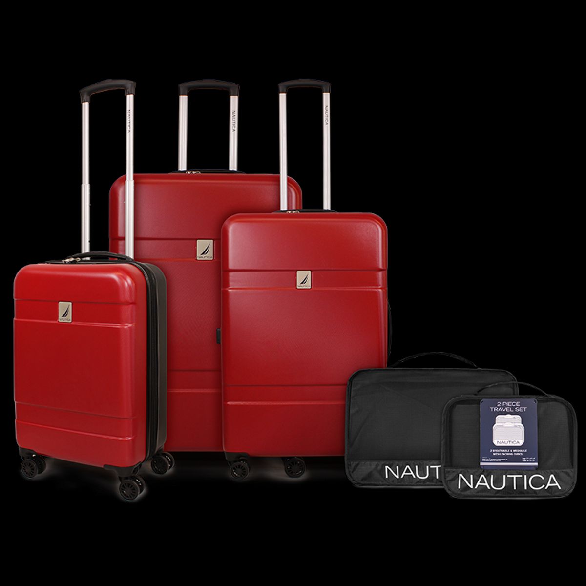 NAUTICA - Set 3 Maletas Bora S+M+L roja + Organizador negro Nautica