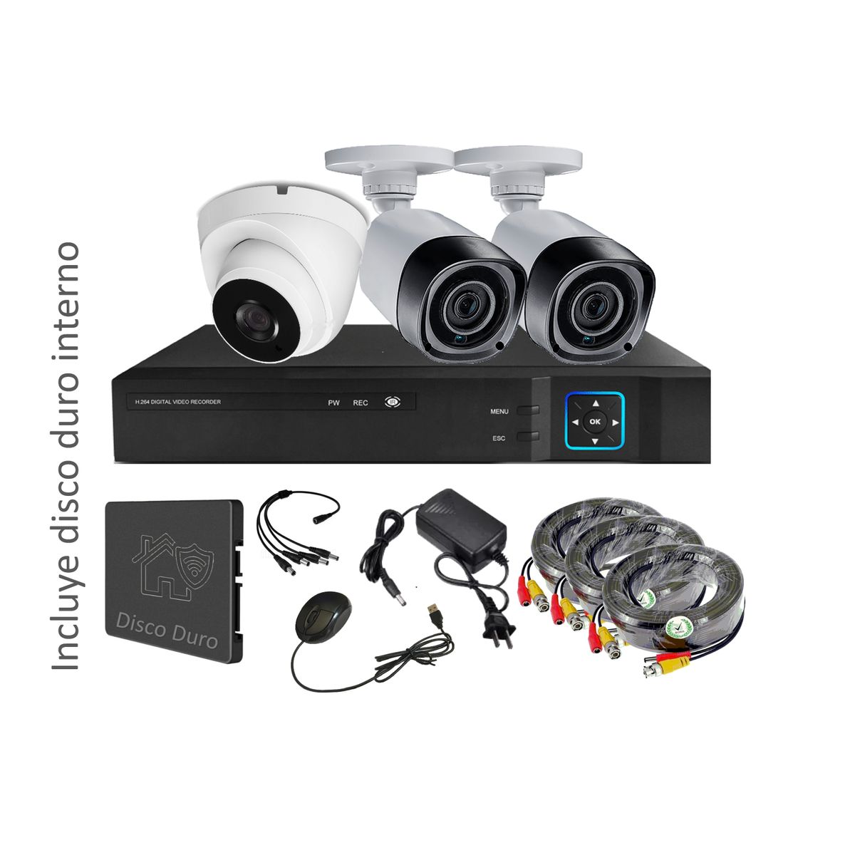 VIPA - Kit 3 Cámaras Seguridad Mixto HD 1MP con Disco Duro M35L
