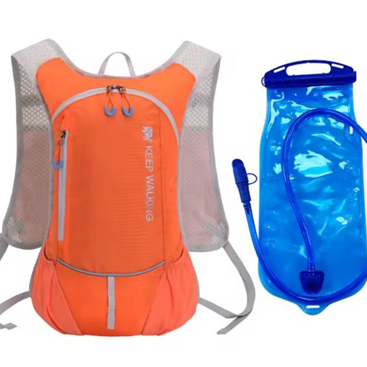 GENERICO - Mochila ultraligera outdoor trekking running + bolsa agua naranja