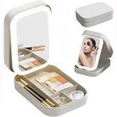 GENERICO - Organizador De Maquillaje Portátil Con Espejo Y Luz Led Blanco
