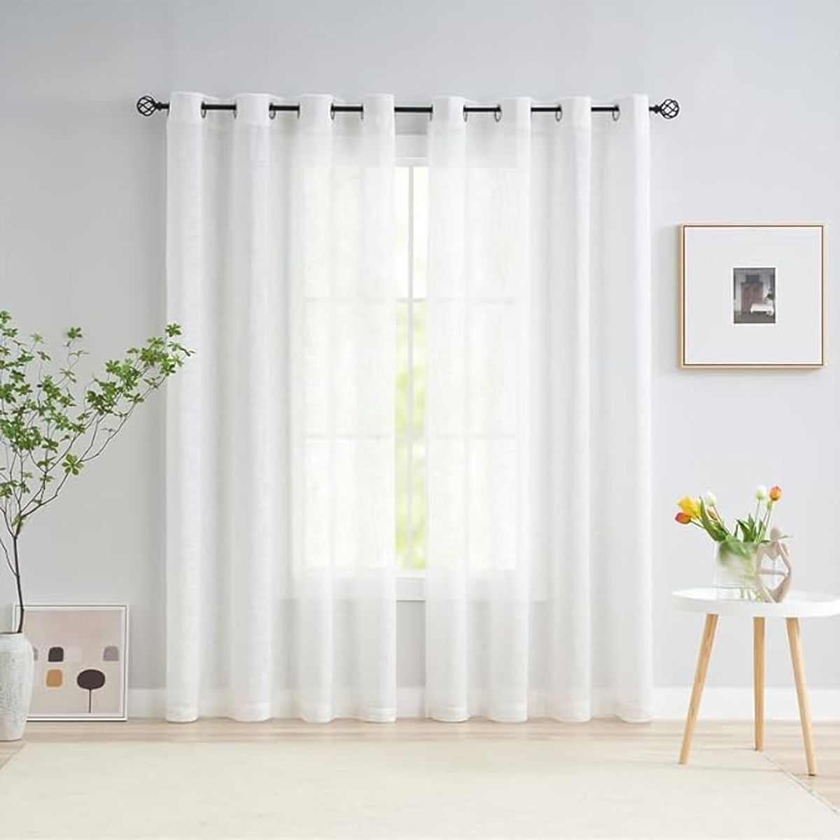 VELO - Set X2 Paños Visillos Velo Cortinas Con Argollas Premium 140x230 BLANCO