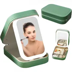 GENERICO - Organizador De Maquillaje Portátil Con Espejo Y Luz Led Verde