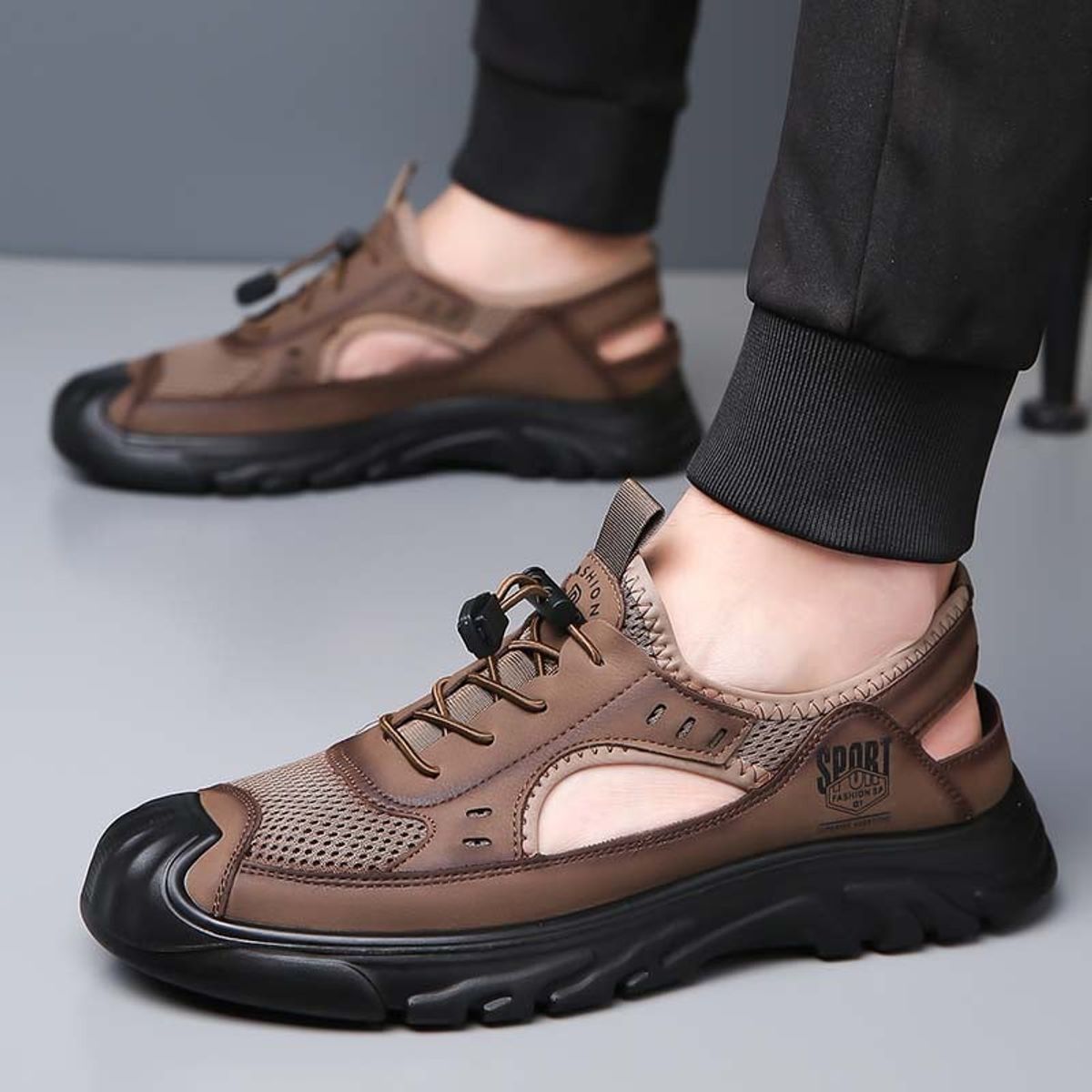 SHANDIAN - Sandalia Hombre De Primavera Verano Negro