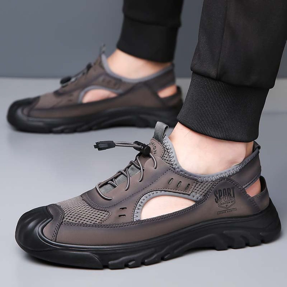 SHANDIAN - Sandalia Hombre De Primavera Verano Negro