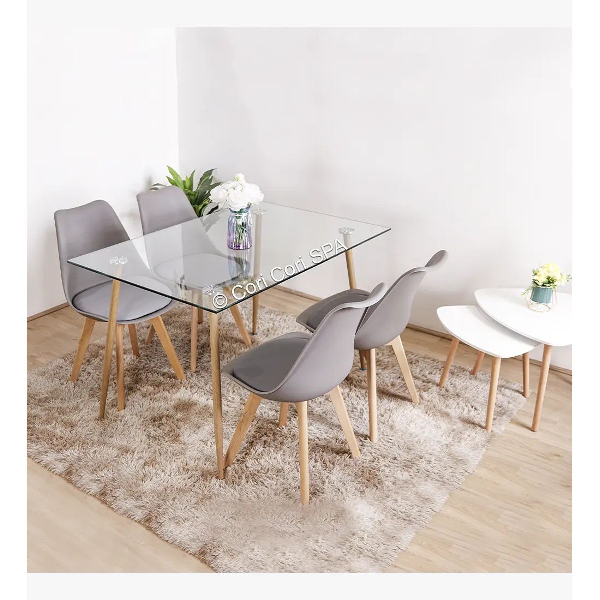 CORI CORI - Juego de Comedor Vidrio 120x80cm + 4 Sillas Tulip Gris…