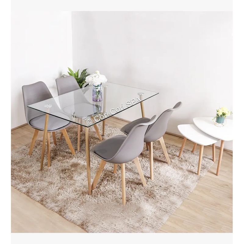 CORI CORI - Juego de Comedor Vidrio 120x80cm + 4 Sillas Tulip Gris