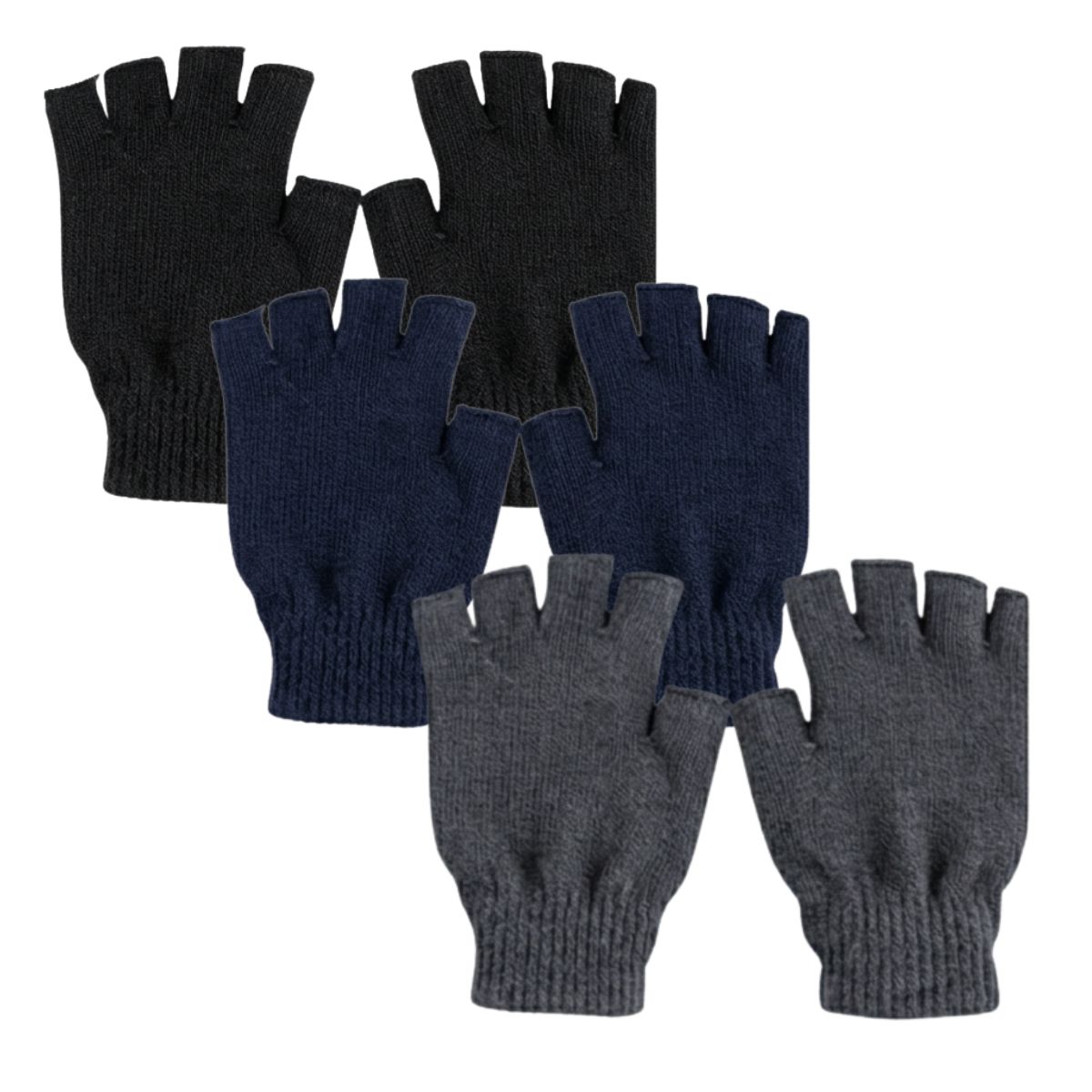 EKOL TACTICA MILITAR - Pack 3 Pares de Guantes de Lana sin Dedos: Térmicos, Táctiles y Transpirables para Invierno