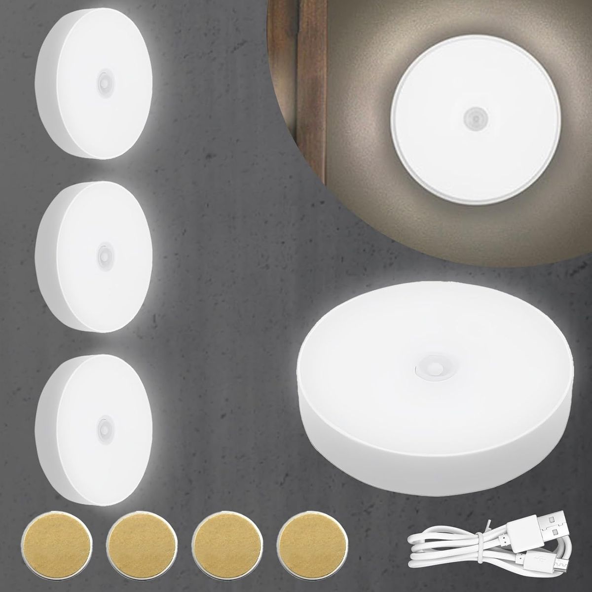 PUREPOWER - Luz De Noche Con Sensor De Movimiento Recargable Por Usb - 4Uds