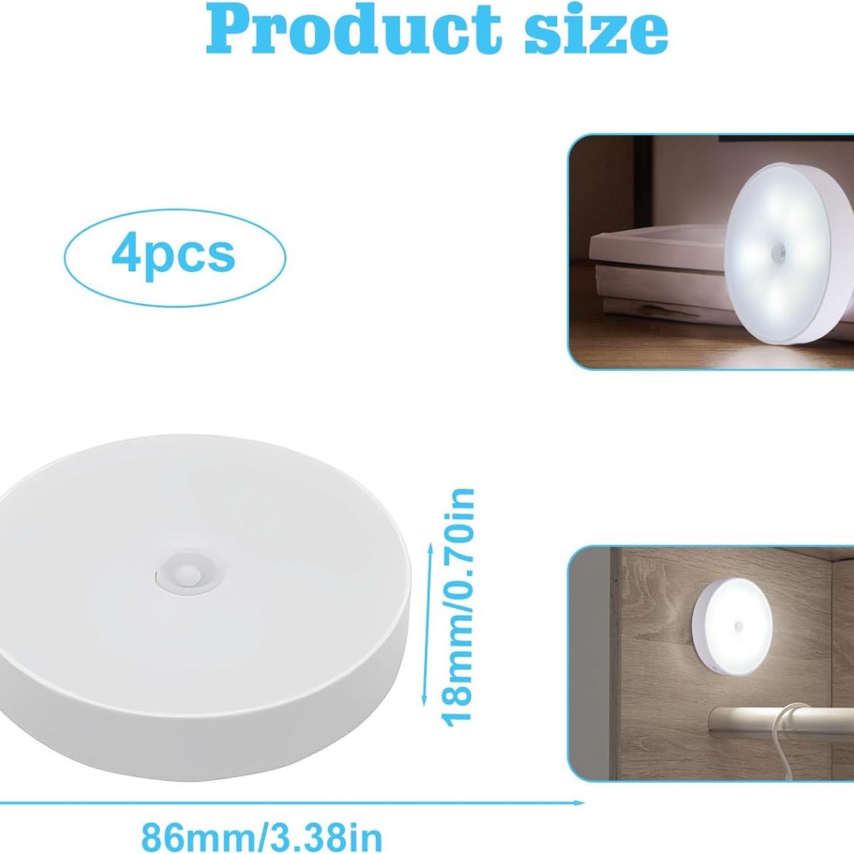 PUREPOWER - Luz De Noche Con Sensor De Movimiento Recargable Por Usb - 4Uds