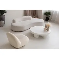 GENERICO - Sofá Curvo Moderno 4 Cuerpos Felpa Beige 200cm de ancho