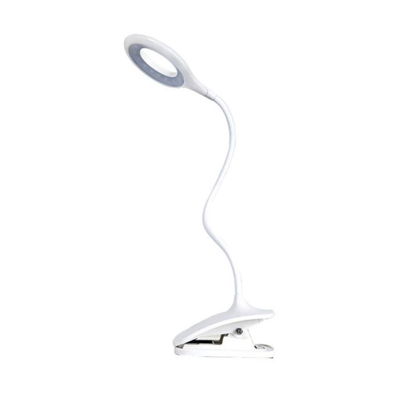 MMDH - Lámpara de escritorio táctil de cuello de cisne con clip blanco.