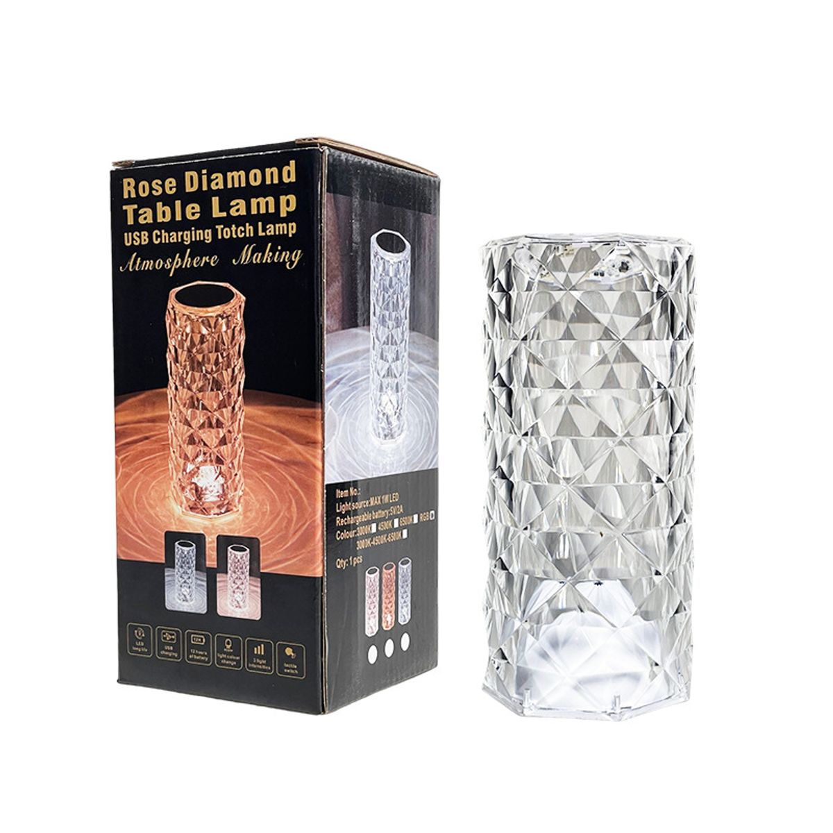 PUREPOWER - Lámpara de cristal rosa con control táctil