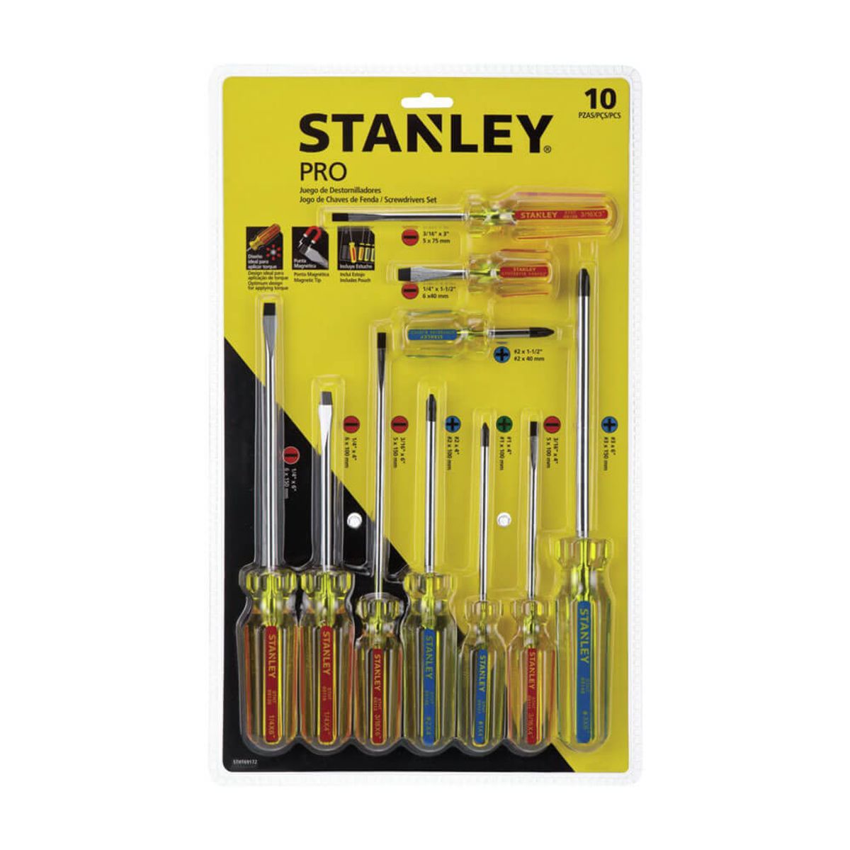 STANLEY - Juego de Destornilladores Stanley - 10 Piezas puntas magnéticas