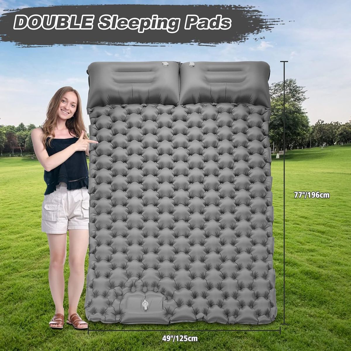 PUREPOWER - Colchón Inflable Doble Para Acampar Colchoneta Autoinflable