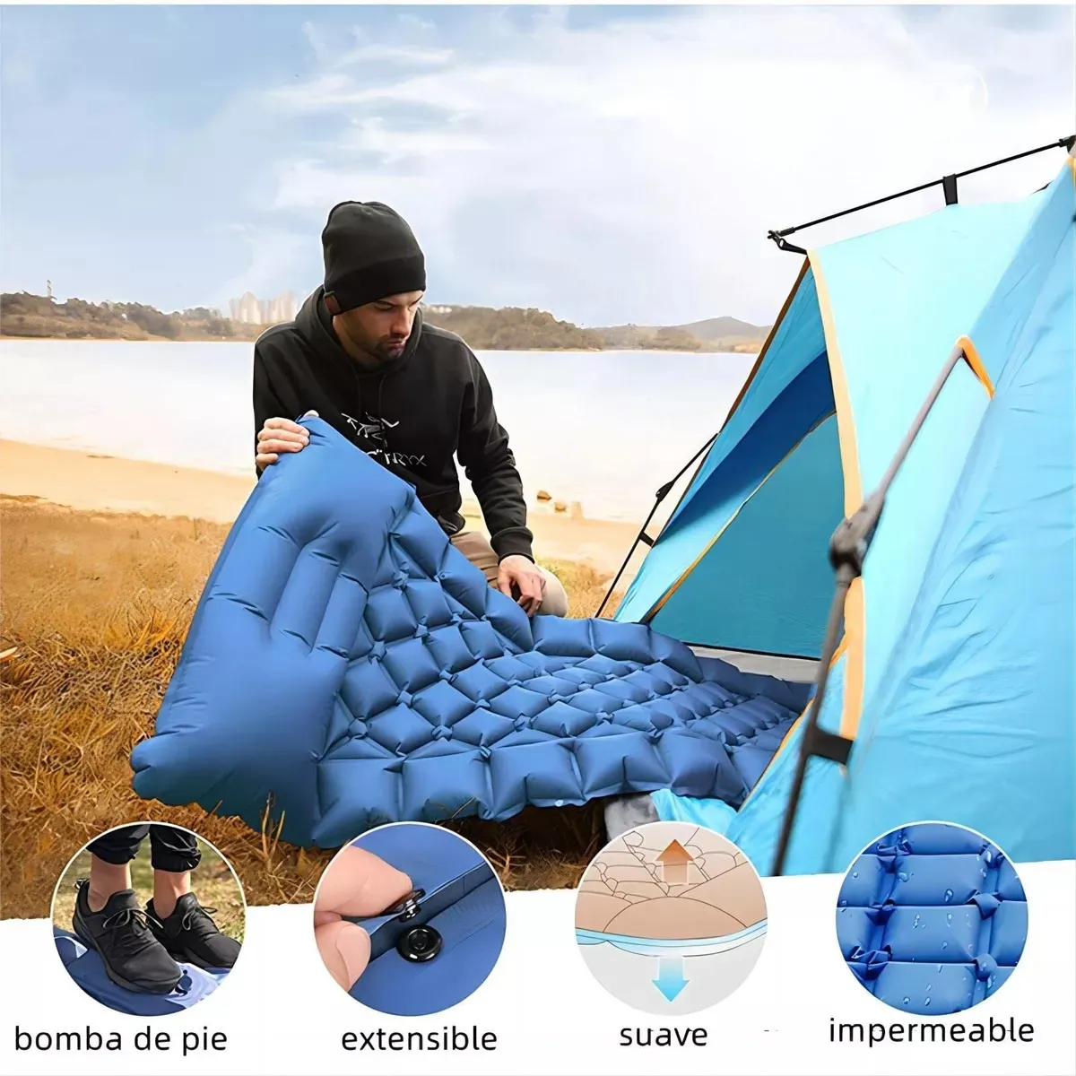 PUREPOWER - Colchón Inflable Doble Para Acampar Colchoneta Autoinflable