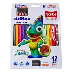 GENERICO - Lápices De Colores Jumbo Scribe Triangular 12 Ud+ Sacapunta