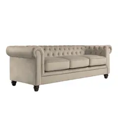 GENERICO - Sofá Chesterfield 3 Cuerpos Eco Cuero Beige