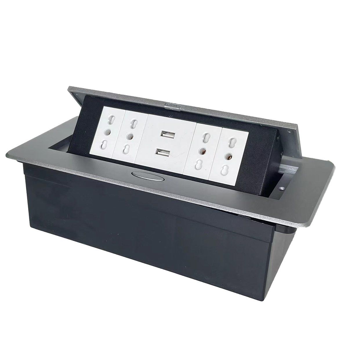 PUREPOWER - Enchufe Escritorio Placa De Contactos Y Puerto Usb Plegable-Plata